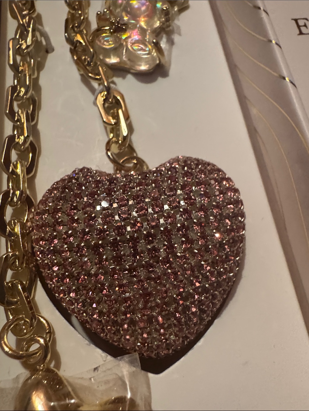eyecandy Gold Chain Key Charm with Pink Glitter Heart & Gold Star - Picture 7 of 8